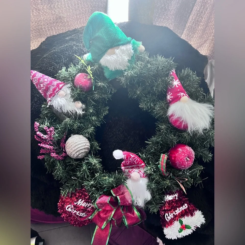 Homemade Custom Holiday Gnome Wreath (can add lights)